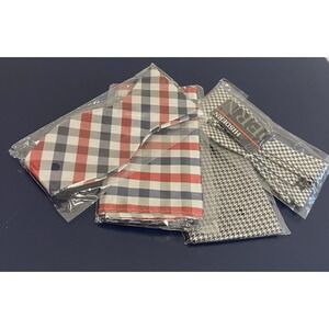 NWT HISDERN Lot of 2 Men's BowTie & Pocket Square Sets Plaid Check, Red White